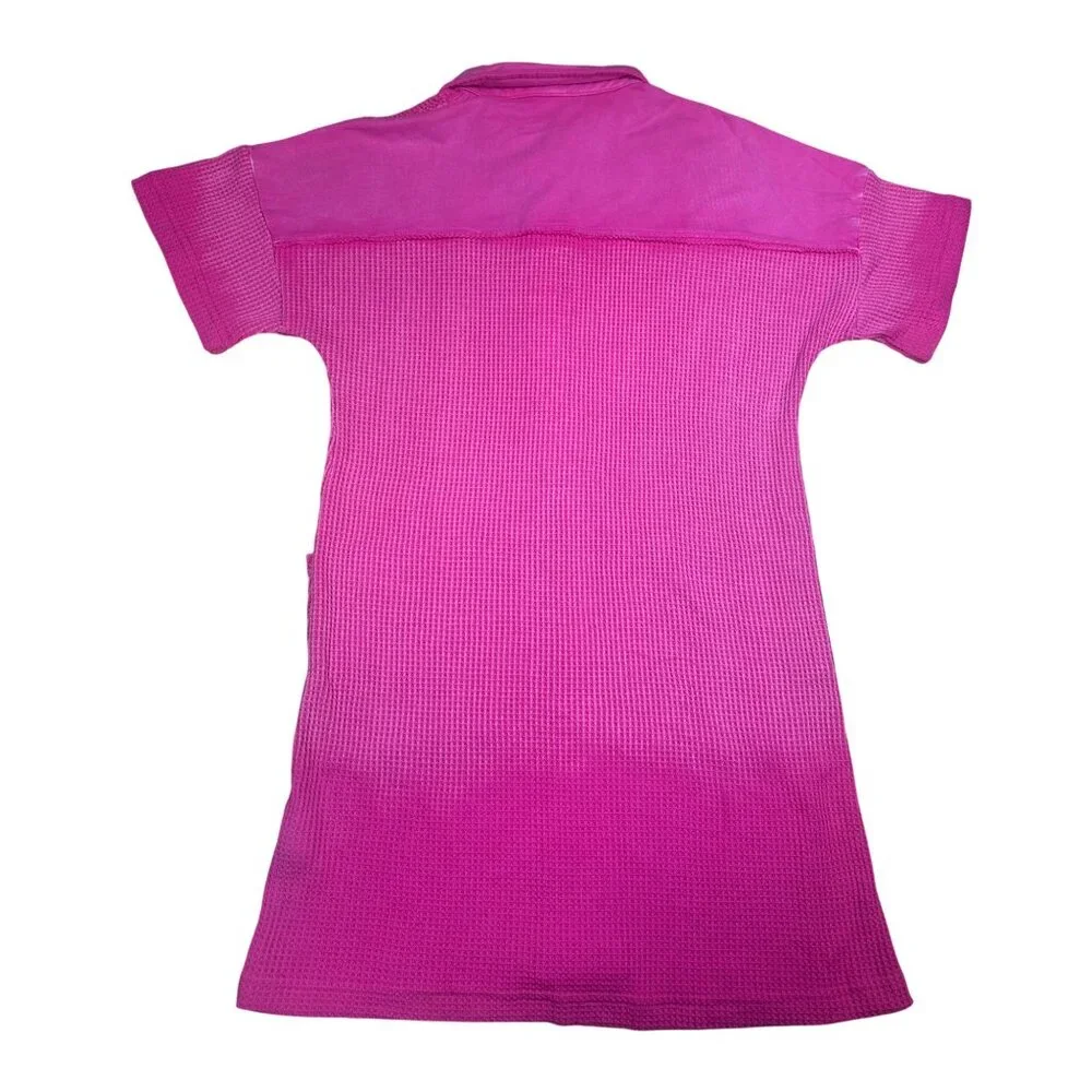 Women’s Waffle Knit Button-Up Mini Dress Pink Short Sleeve Size M NWT - Picture 5 of 8
